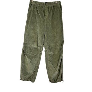 Aeropostale Corduroy Parachute Pant Green M Wide Leg Baggy Grunge Cargo Skater